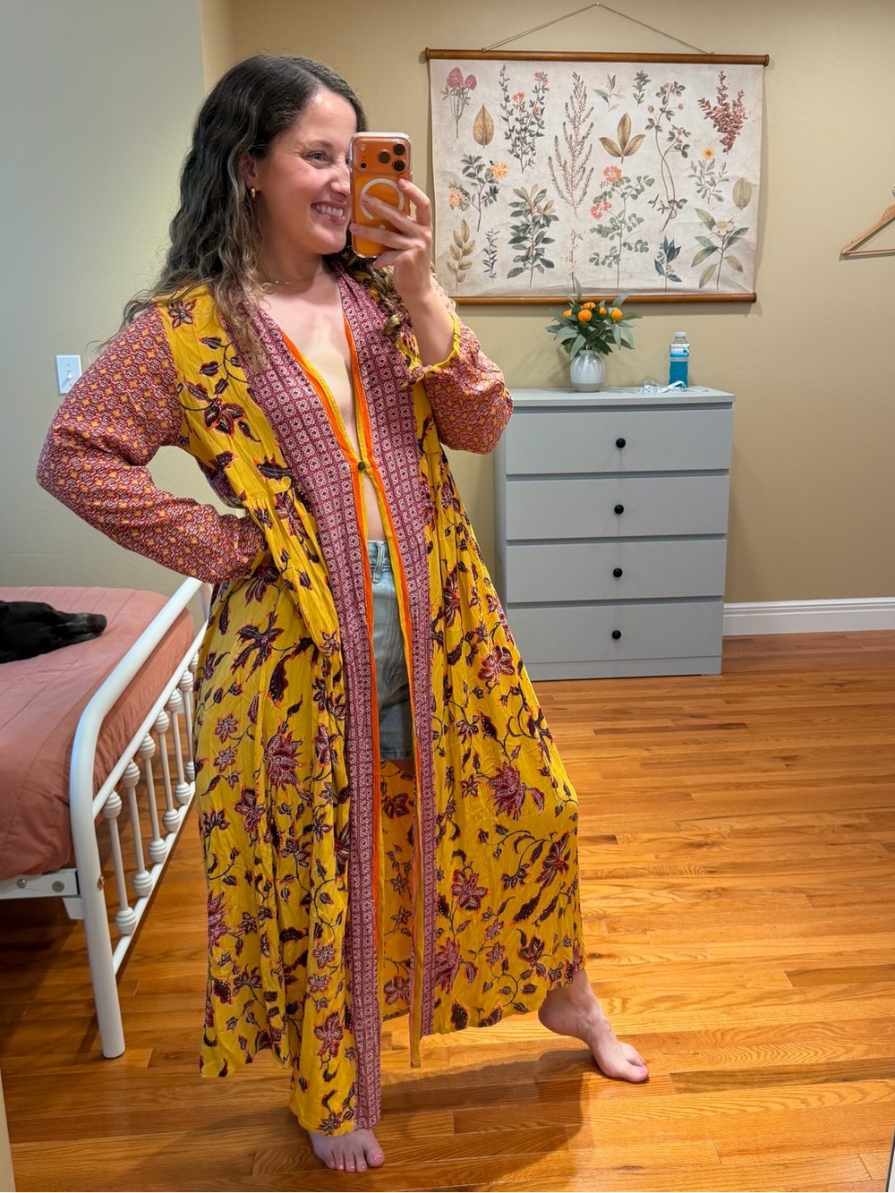 NWT Anthropologie RAGA Floral Boho Yellow Duster Kimono Small Boho - Picture 1 of 13